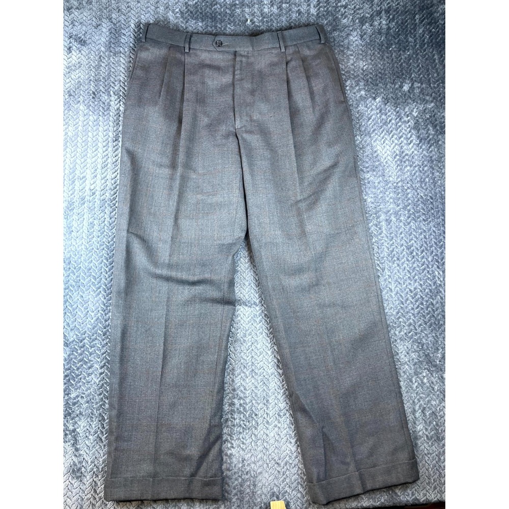 Jos. A. Bank Dress Pants Mens 38 Gray Pleated Cuffed Straight Leg Formal Office